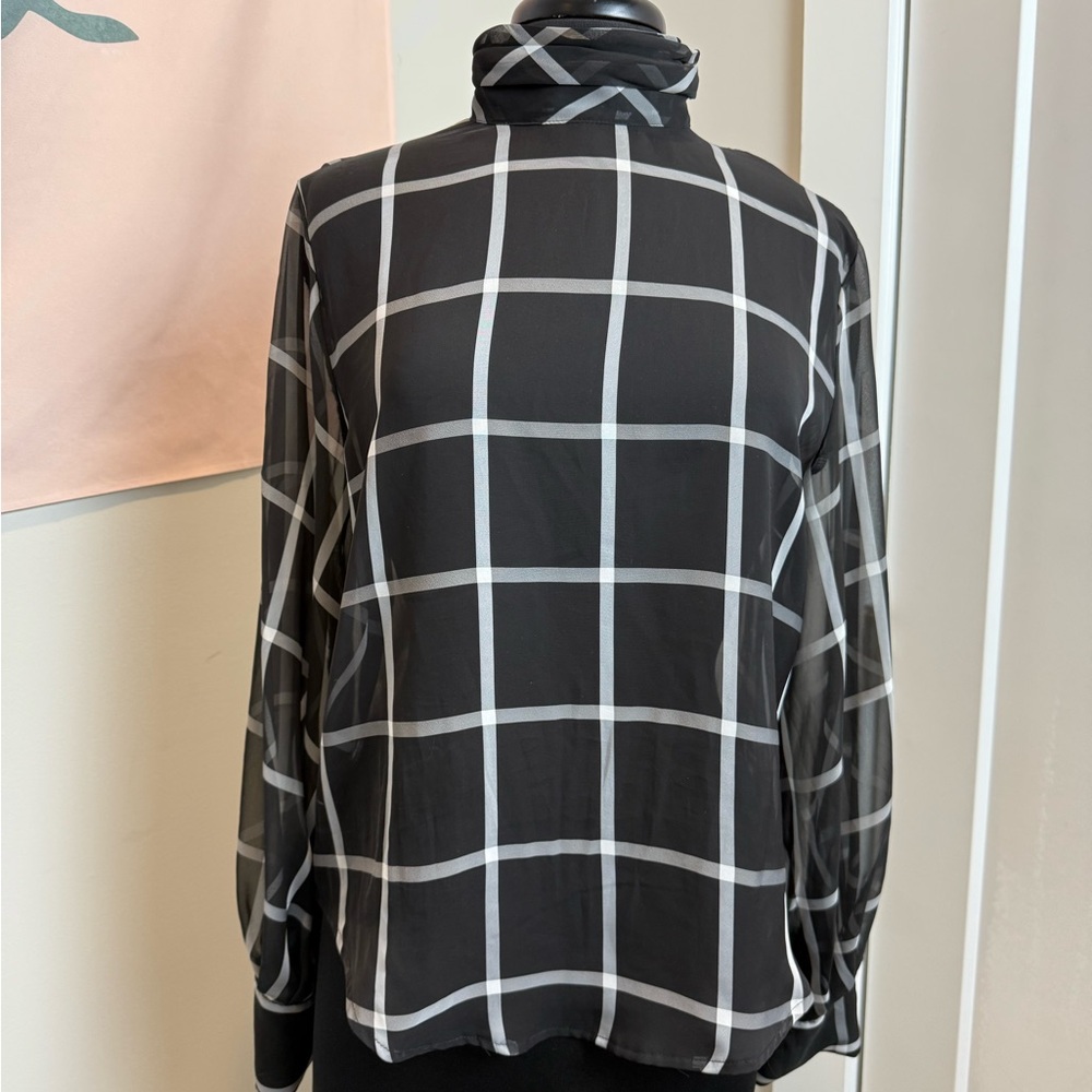 Prologue Black and White Sheer Checkered Blouse